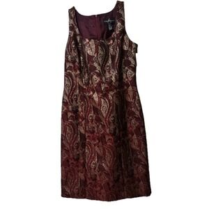 JS COLLECTIONS Cocktail Dress Womens Size 10 Maroon Metallic Sleeveless 1/2 Zip